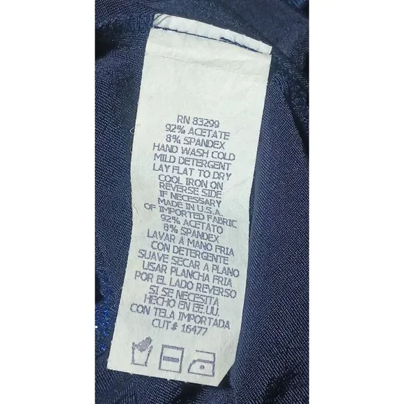 Vintage Glitter Dress Size 9 10 Navy Blue Long Length Open Back Ties High Vents - Picture 8 of 10